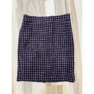 Ann Taylor Petite Tweed Pencil Skirt 4P Black Pink Plaid Fully Lined
